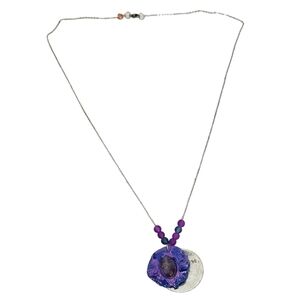 Handpainted Air Dry Clay Amethyst Stainless Steel Necklace
